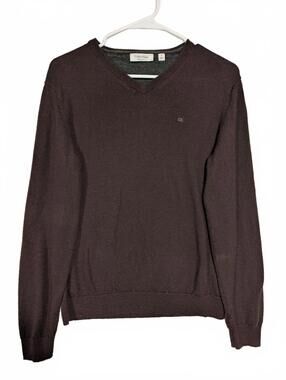 Calvin Klein Italian Merino Wool V-Neck Long Sleeve Knit Sweater Mens Medium